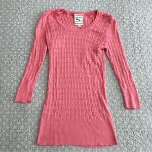 Vintage Y2K 90s Pink Rose Cable Knit Scoop Neck Long Sweater Size M